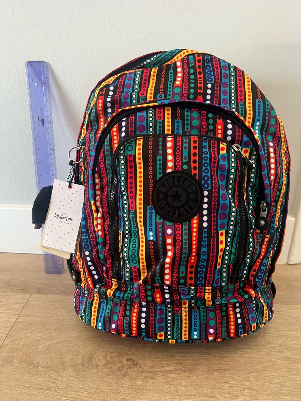 Kipling Multicolor Striped Dot Backpack